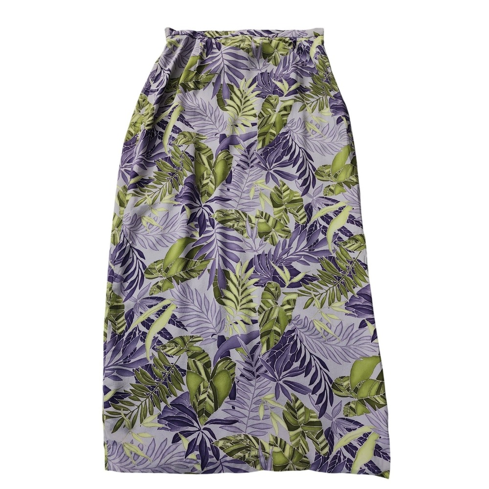 Josephine Chaus Maxi Skirt Womens 10 Purple Tropical Silk Lined‎ Slit Excellent